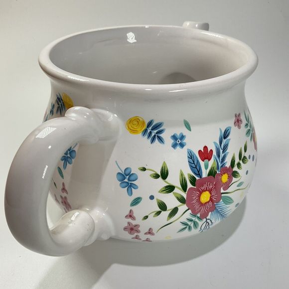 Floral Teapot Ceramic Rose White w/ Blue & Pink Flowers - Picture 3 of 8